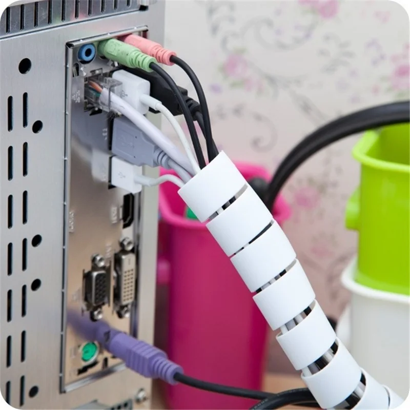 Cable Organizer 2M Flexible Spiral Tube Cable Organizer Wire Wrap Cord Protector Storage Pipe Cables Winder Home Desk Office Organization Tools