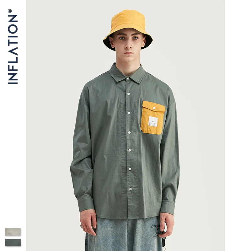 

INFLATION DESIGN Relaxed Multi Stripe Men Shirt In Green Khaki Oversized Fit Retro Stripe Shirt For Men Streetwear Style 92108W