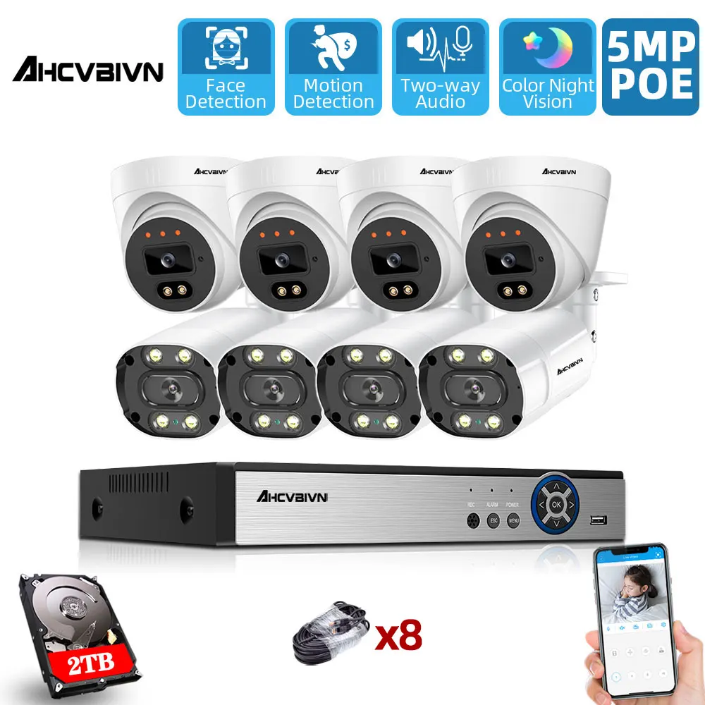 

H.265+ POE CCTV Security System Two-way Audio 8CH 4K Audio Record NVR Outdoor 8MP IP Camera IR Night P2P Video Surveillance Kit