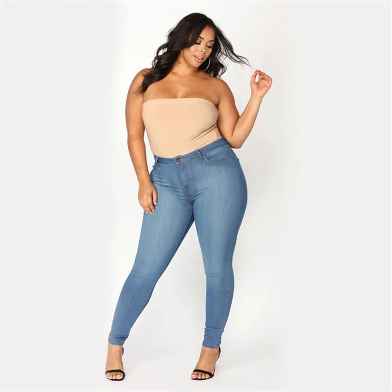 

Hot sale women's plus size jeans Fashion high waist skinny jeans Casual denim pencil pants XL-5XL drop shipping