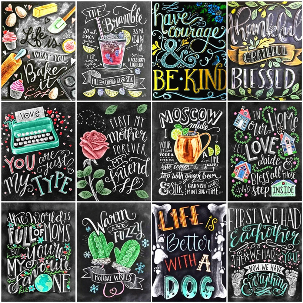 Huacan Diamond Painting 5D Blackboard Text Full Drill Square Embroidery Stitch Rhinestone Picture Home Decor Drop Ship | Дом и сад
