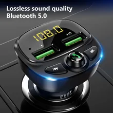 Konrisa transmissor fm bluetooth 5.0 duplo usb carregador de carro sem fio handsfree carro kit adaptador rádio fm apoio tf cartão usb motorista