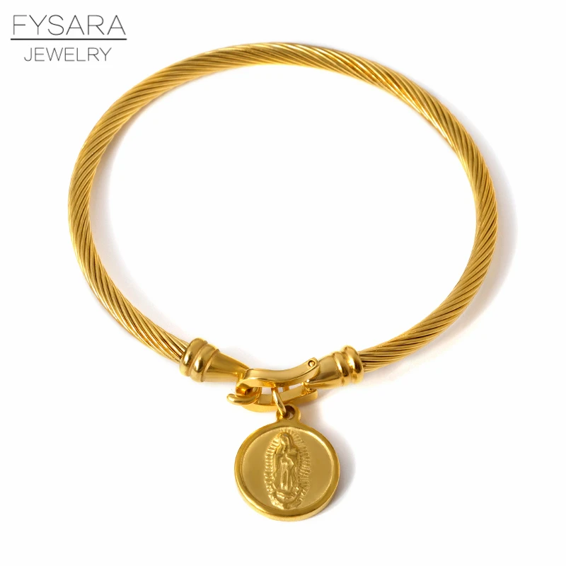 FYSARA 361L титановые браслеты из нержавеющей стали с тросом браслеты с замком для ключей браслеты для женщин наручные браслеты золотые подвески ювелирные изделия - Окраска металла: round Gold color