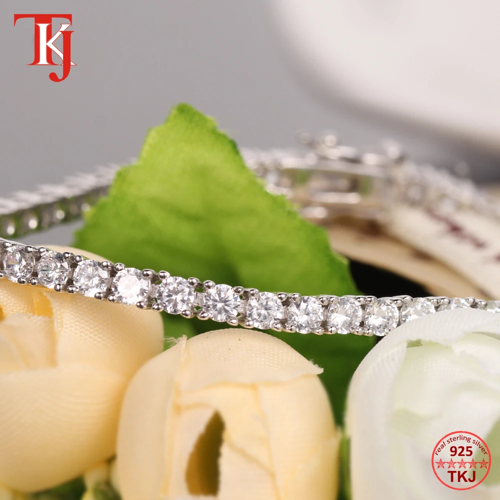 Beste Tkj 3 Mm 925 Sterling Zilveren Cluster Cz Zirkoon Tennis Armbanden Pulseras Pulseira Armband Vrouwen Sieraden Meisje Vriend Gift