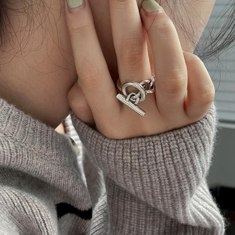 XIYANIKE Silver Color Unique OT Buckle Chain Fashion Multi-layer Cross Round Silver Ring Personalized Party Punk Jewelry 3