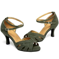 DKZSYIM Green/Red  Latin Dance Shoes Women Ballroom Professional Tango Salsa Dancing Shoes Flock Soft High Quality Heels 3-10CM 2