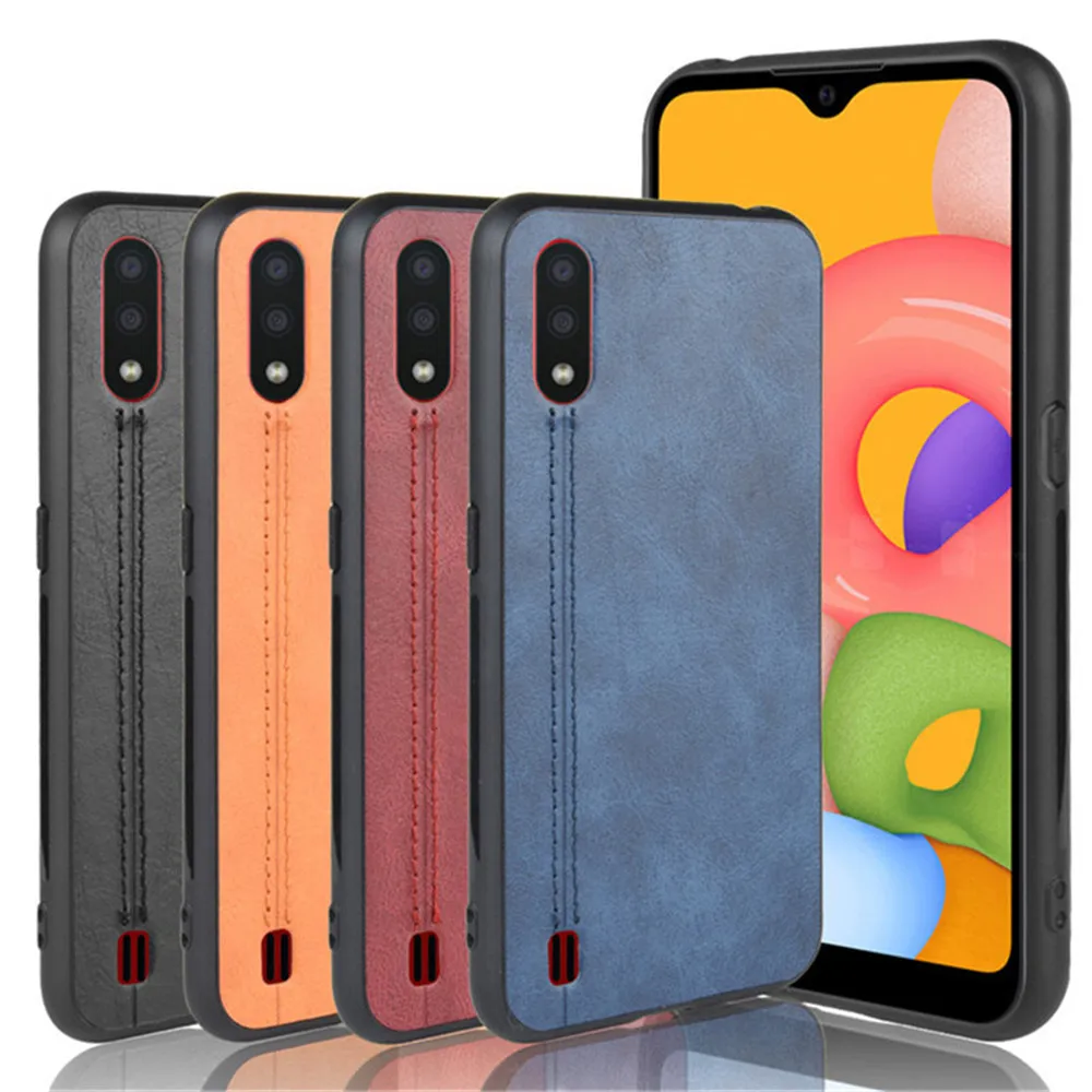 Роскошный чехол из телячьей кожи для Samsung Galaxy A01 жесткая задняя крышка с линиями A