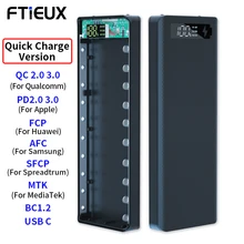 

10*18650 Battery Charger Box Power Bank Case Dual USB Phone Charging QC 3.0 PD Quick Charge DIY Shell 18650 Battery Holder Box
