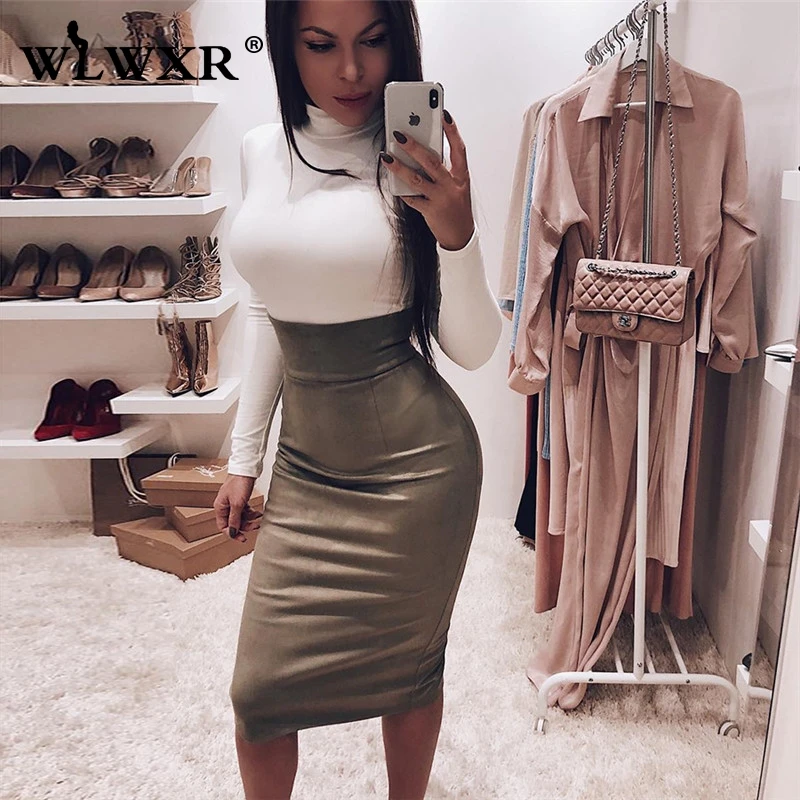 WLWXR, искусственная замша, кожа, сексуальные, Облегающие юбки для женщин,, Сплит, эластичная, высокая талия, юбка-карандаш, для офиса, для женщин, юбка миди