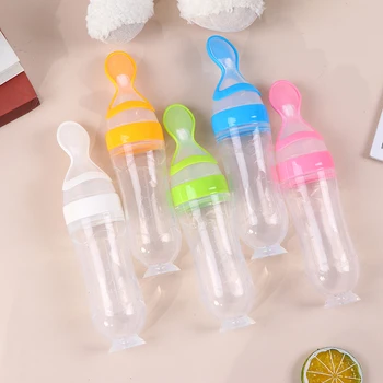 

Baby Feeding Spoon Solid Color SIlicone Squeezing Baby Cereal Feeding Spoon New Arrival