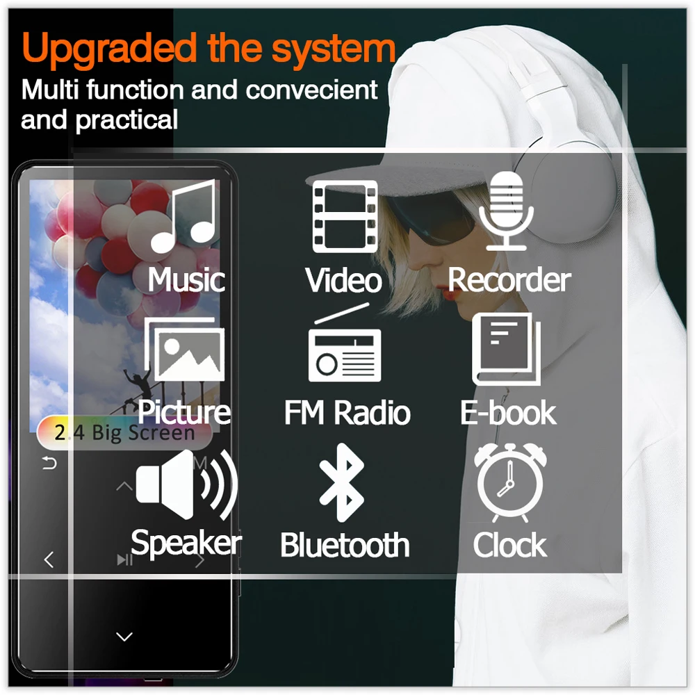 REDANT MP4 плеер с bluetooth портативный mp3 музыкальный mp 4 media slim 2 дюйма сенсорные клавиши