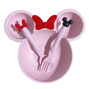 

3Pcs Baby Tableware Wheat Straw Separate Design Cartoon Animal Pattern Non-slip Bottom Training Tood Household Kids Dinnerware