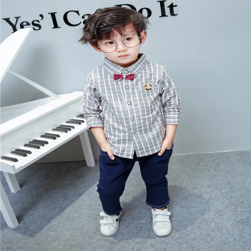 Baby Boys Long Sleeve Gentleman Suit For Boys Children Clothing Bottle Pattern Shirts+Pants Suits Set