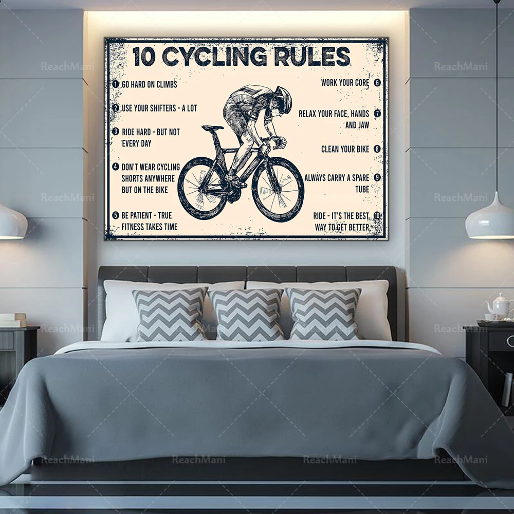 10 bicycle rules retro posters, bicycle enthusiast posters, racing bicycle posters, cycling wall art, home decoration simple calligraphy painting