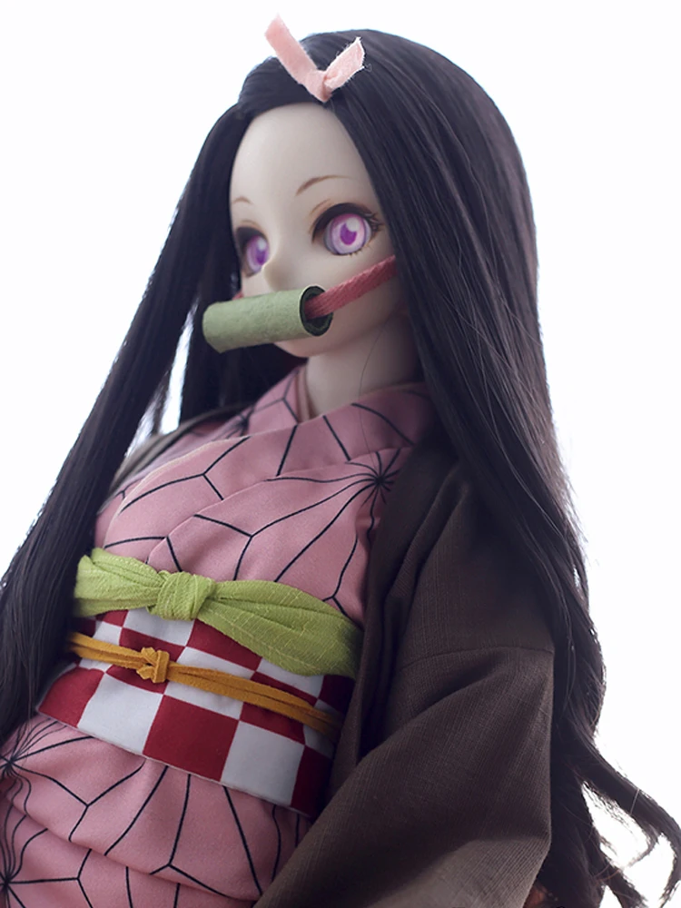 BJD Doll Clothes Demon Slayer Kamado Nezuko Cosplay Suit Wig Clogs Flute For 1/3 1/4 DDM/DDL/MSD Accept Custom Doll Accessories 2