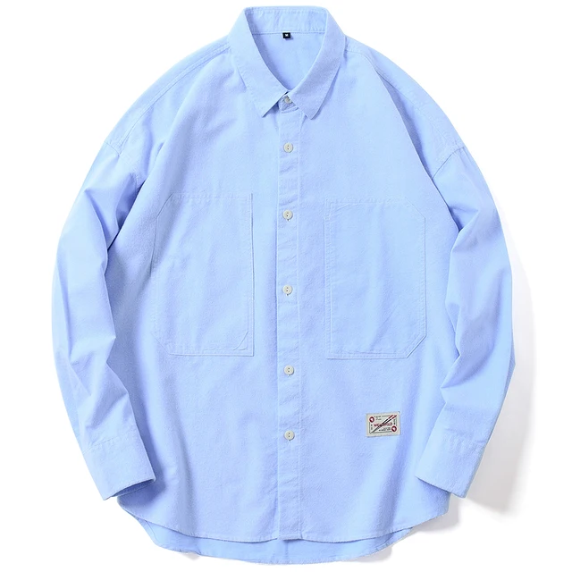 Camisa Casual Mens Dress Shirt Oxford Long Sleeve Solid Turn Down