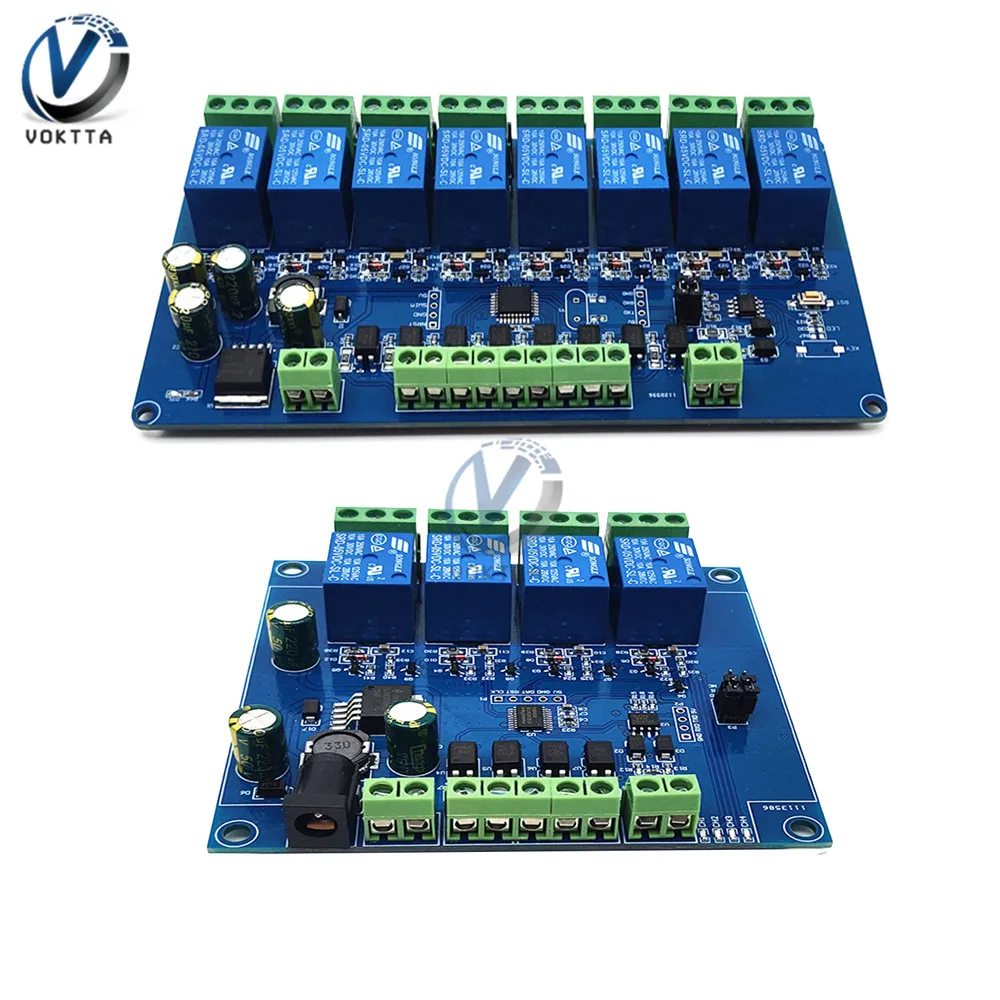 

4-ходовой 8-ходовой релейный модуль постоянного тока 7-24 В Modbus Rtu7, переключатель, входной выход, интерфейс RS485/TTL, обнаружение сигнала, анти-обратное соединение