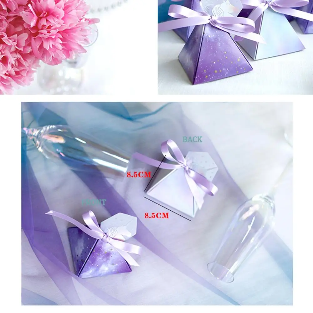 

2019 NEW Purple Fantasy Stars Candy box Unicorn Pyramid gift boxes wedding favors and gifts happy birthday baby shower girl boy