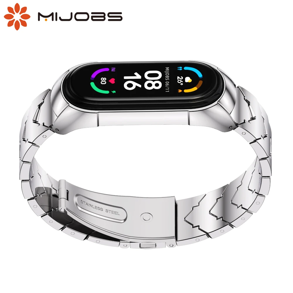 

Mijobs Strap for Mi Band 6 5 4 3 Metal Wristband For Xiaomi Miband 6 Bracelet Mi Band 5 Strap Pulseira Mi Band 5 4