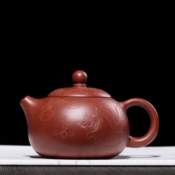 

Mud Red Xishi tea pot carving yixing teapot kung fu kettle