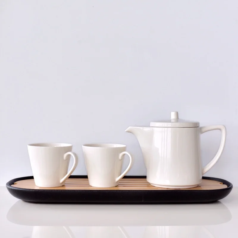 

Japanese style white minimalism complete kungfu tea set ceramic tea pot cup temperament afternoon teapot with filter teaware