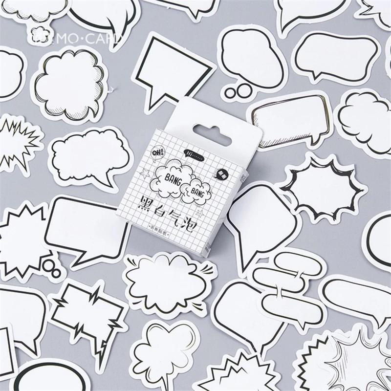 

45 Pcs/Box Creative Black White Bubble Album Paper Label Stickers Crafts And Scrapbooking Decorative Sticker Cute Stationery