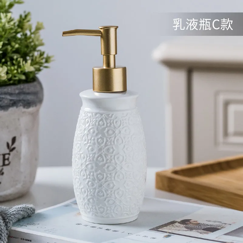 Белая рельефная керамическая ванная комната поставки бутылка для лосьона многоразового использования гель для душа бутылка для лосьона, для шампуня товары для дома, ванной