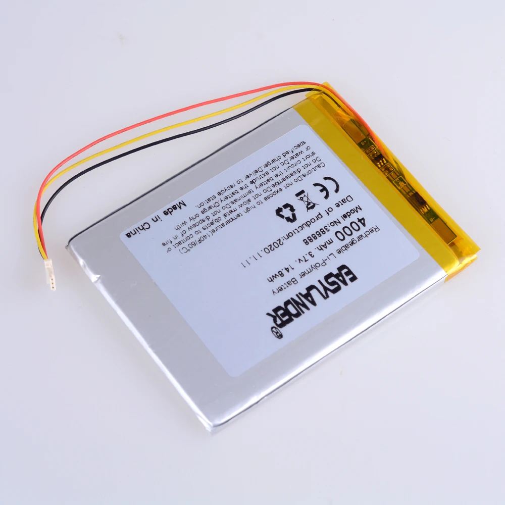 インクス様 386888 406080 3.7V 4000mAh 3 ワイヤーポリマーバッテリーオニキス