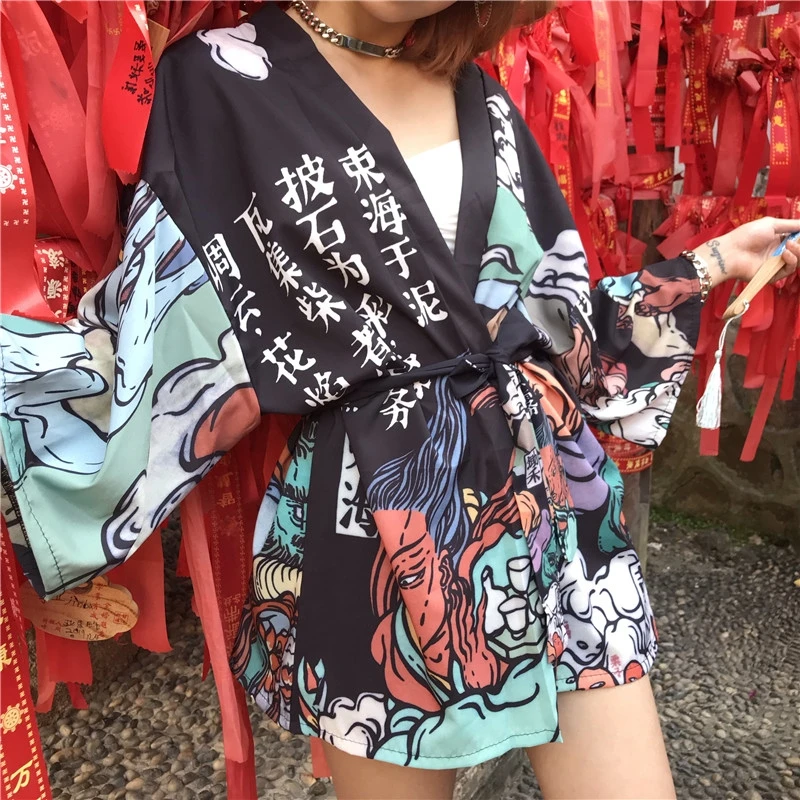 Японское кимоно юката Кимоно Кардиган Модная блузка женская кимоно кардиган хаори кимоно в традиционном стиле obi рубашка TA001