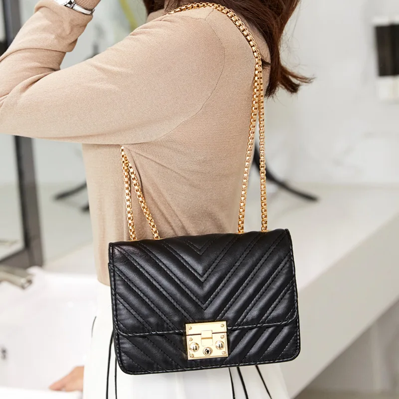 

Rhombus Bag 2019 New Style Spring Summer Shoulder Bag han shi shang Lock Sheepskin Single-strap Shoulder Bag a Generation of Fat