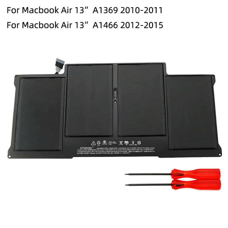 SZTWDONE A1496 New Laptop battery for APPLE MacBook Air 13 Inch A1369 A1466 A1377 A1405 MD760LL/A MD761LL/A 7.6V 54.4WH 7150MAH |