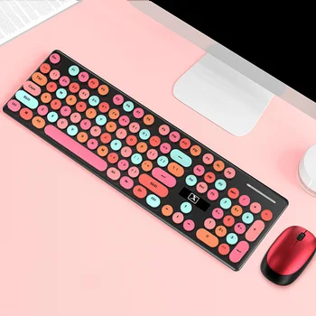 

Office Work Keyboard Mouse Combo For Laptop Cute Round Home Full Size Computer Mute Non Slip 2.4G Wireless Portable Desktop PC