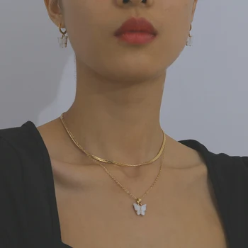 

Fashion Women Gold Color Metal Jewelry Set Necklace Earrings Butterfly Animal Acrylic Girls Party Gifts Jewelry Set