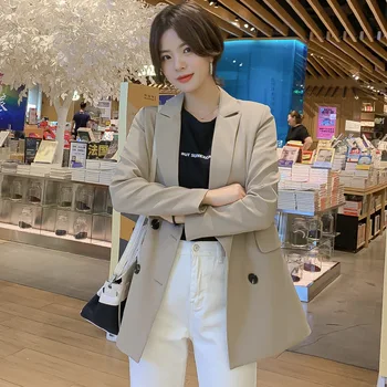 

New Korean Autumn Spring Suit Jacket Women's Long Loose Fashion Suits Pockets Jackets Female Coat Blazers Outerwear High Quality