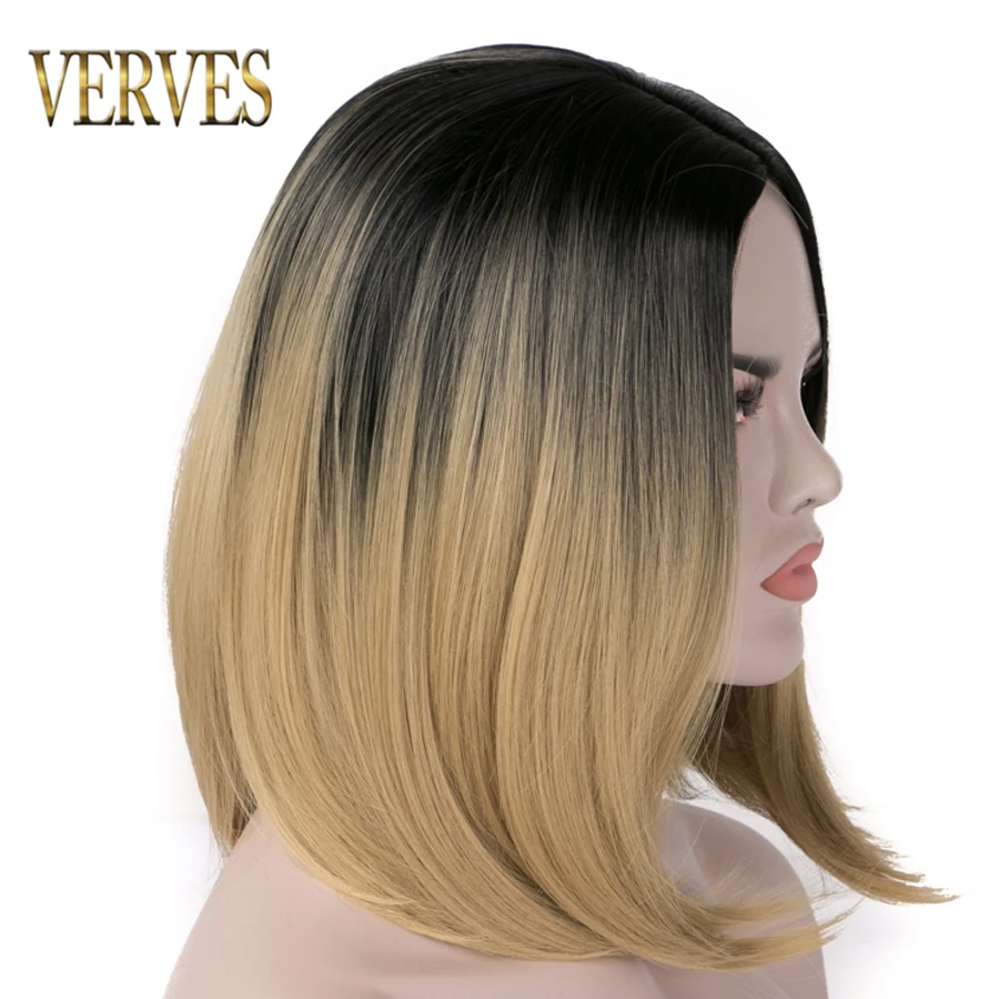 VERVRES ombre синтетические парики 10 дюймов женские короткие парики с прической Косплей Высокая температура волокна Боб с сеткой для волос женщин, черный, жук