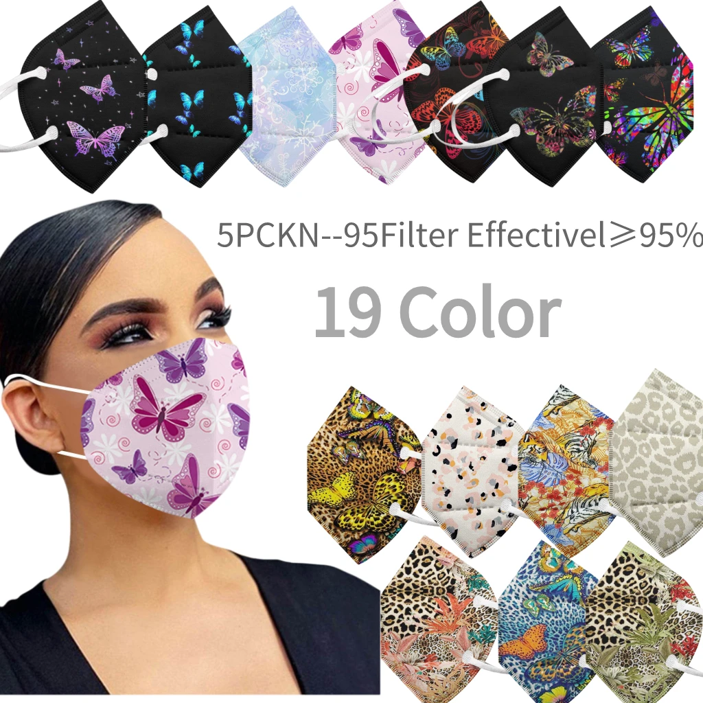Mascarillas transpirables con estampado de mariposa para adultos, 4 capas, Reutilizable, España, 5 unidades