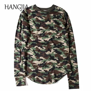 

High Street Camouflage Long Style T Shirt for Men Hip Hop Fashionable Tshirt and Tops Men Loose Casual Long-sleeve T-shirts 2020