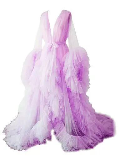 Maternity Robes Women Long Tulle Bathrobe Dresses Photo Shoot Birthday Sexy Bridal Fluffy Party Sleepwear Custom Made Gown 2021 03