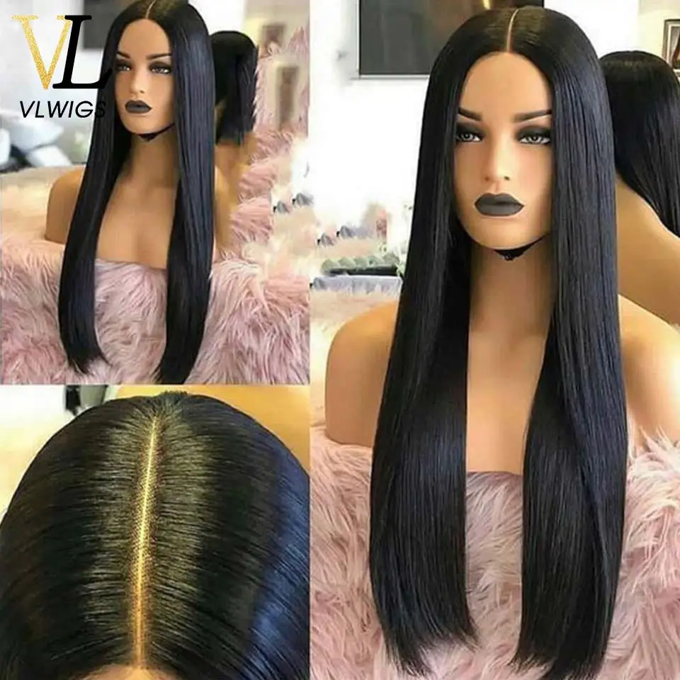 VLWIGS полный парик шнурка Glueless предварительно сорвал естественные волосы с прямыми бразильскими волосами парики отбеленные узлы VL01