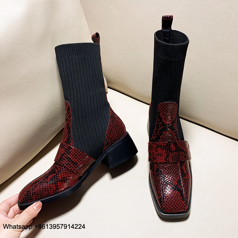 

Shoes Women Botas Mujer Buty Damskie Sock Boots Bottines Pour Les Femmes Slip-On Chaussures Femme Patent Leather Female Shoes