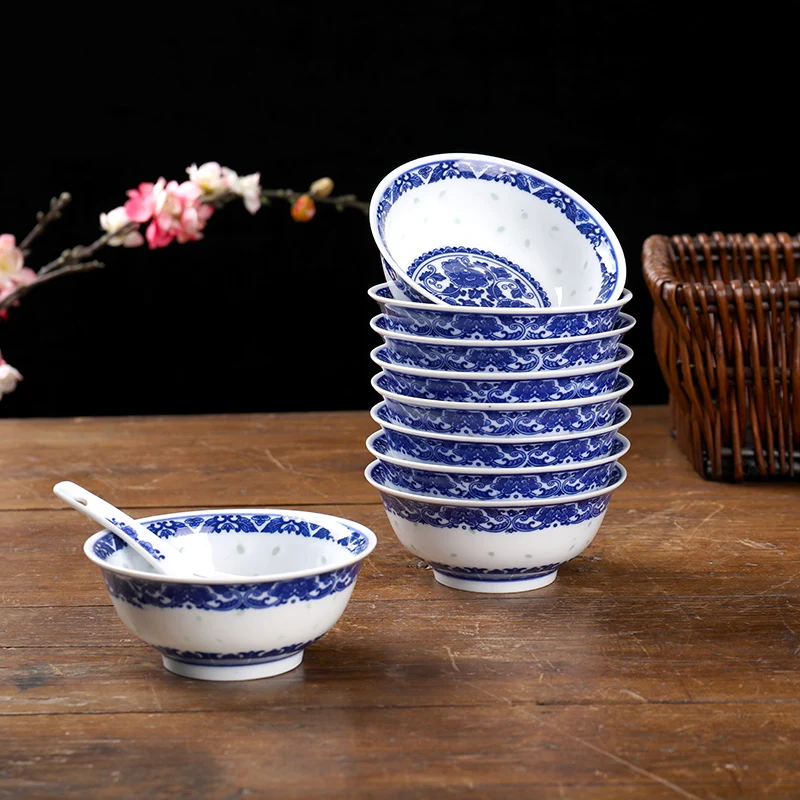 

4.5 inch Chinese Blue and White Porcelain Small Rice Bowls Jingdezhen Ceramic Noodle Soup Bowl Retro Tradition Kitchen Tableware