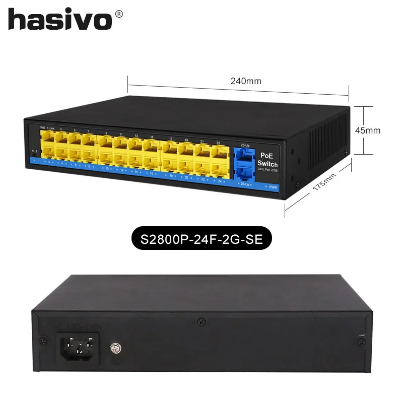 

24 Ports 10/100M POE switch Ethernet with standardized port IEEE 802.3 af/at 2 Gigabit uplink