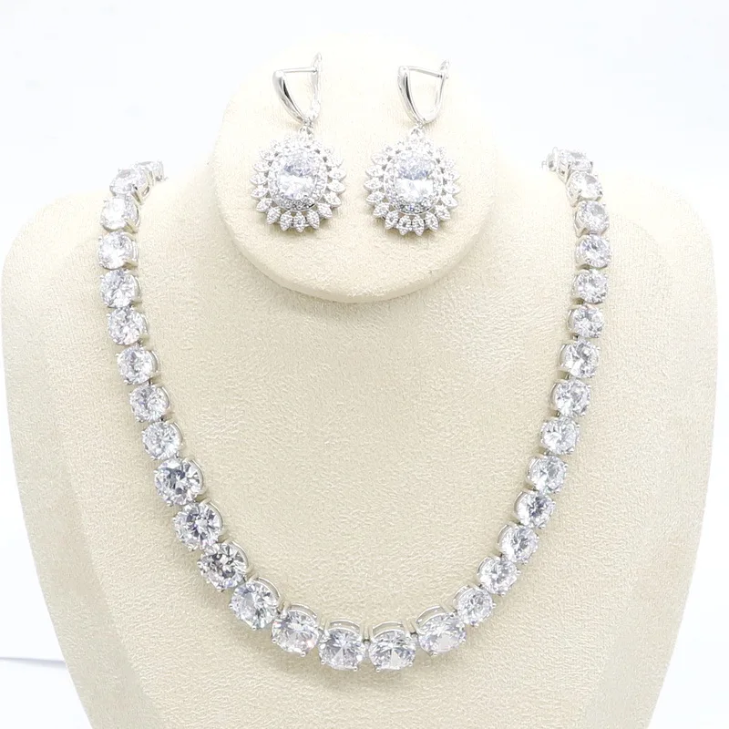 

AAA White Zirconia 925 Sterling Silver Bridal Jewelry Sets for Women Necklace Earrings Set Birthday Wedding Christmas Gift