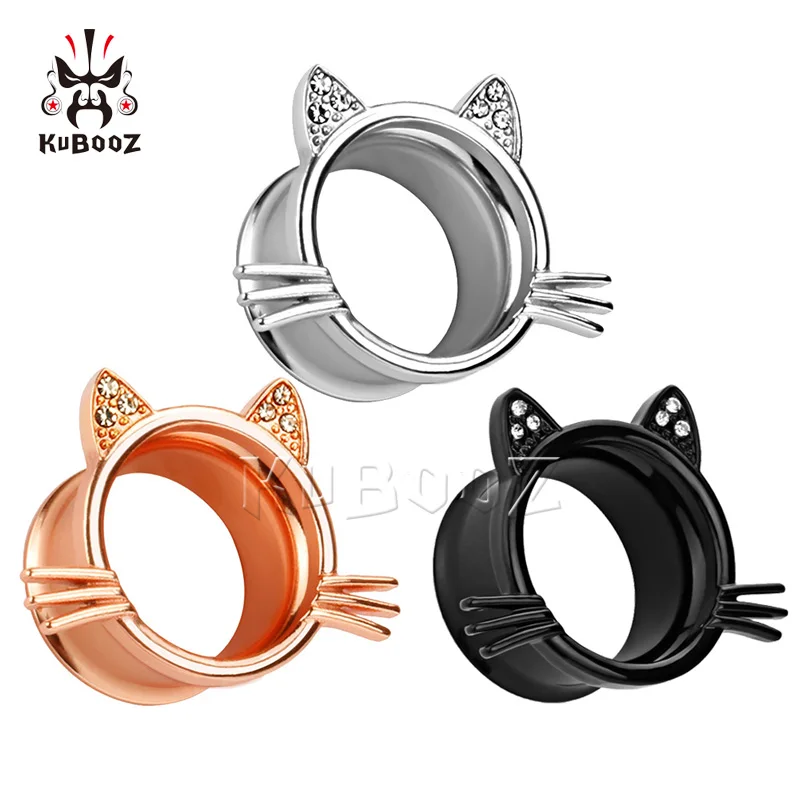 Stainless Steel Cat Ear Tunnels Gauges Earring Plugs Expanders One Pair 6-25mm piercing jewelry body piercing jewelry body jewelry ear piercing jewelry metal jewelry
