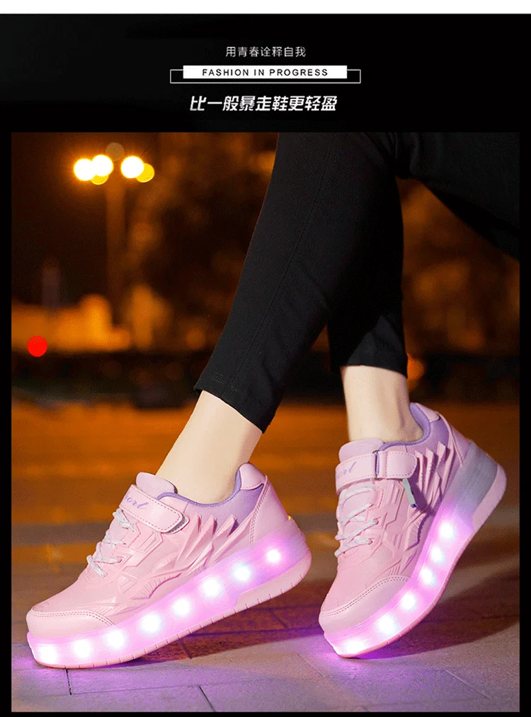 USB Charging Children Roller Skate Casual Shoes Boys Girl Automatic Jazzy LED Lighted Flashing Kids Glowing Sneakers with Wheels extra wide children's shoes