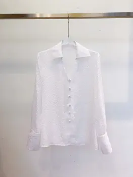 

S254 Simple but not simple style Jacquard silk fabric The small lapel design decorates the neck line White lady's blouse