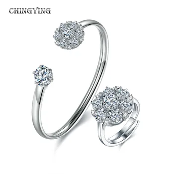 

European and American Fashion Jewelry Set adjustable Flower opening Bracelet and Ring Sets Party/Anniversary/Wedding Gifts