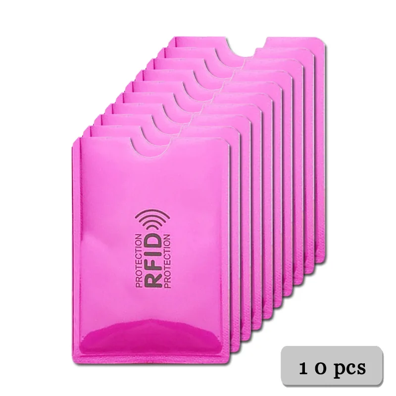 Anti Rfid Wallet Blocking Reader Lock Bank Card Holder Id Bank Card Case Protection Aluminium Metal Smart Anti-theft Credit - Цвет: 10pcs Rose red