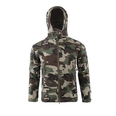 Мужская зимняя тактическая куртка, флисовая армейская куртка, военная куртка из кожи акулы, ветровка, куртки, мягкая оболочка, теплое водонепроницаемое ветрозащитное пальто - Цвет: Woodland Camo