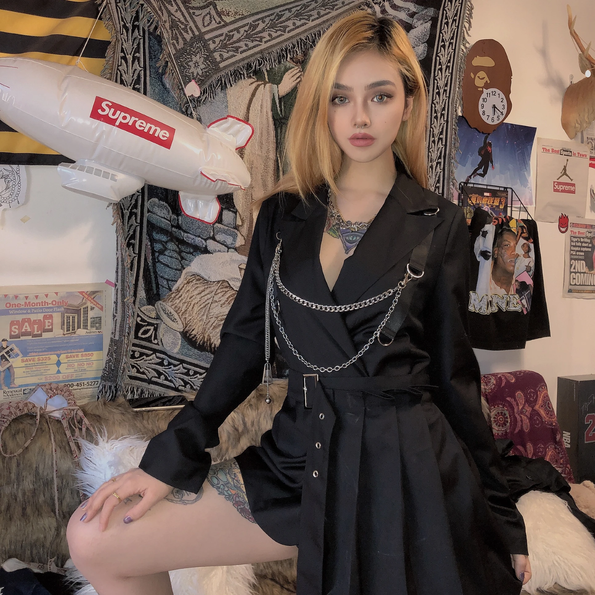 Beste Sisterlinda Punk Patchwork Riem Effen Jas En Jas Vrouwen Slanke Lange Tops Volledige Mouw Jassen Mujer Mode Vrije Tijd Jas Herfst